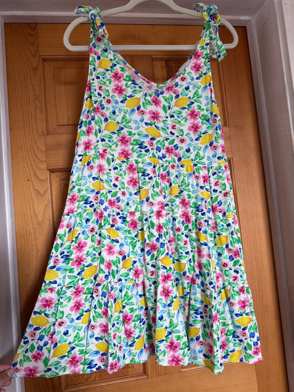 Floral Lemon Print Tie-Shoulder Sundress - White, Yellow, Pink